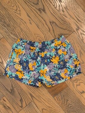 Patagonia Floral Athletic Shorts in Navy with Yellow & Teal Accents